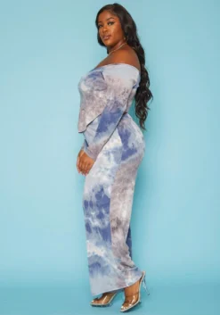 Plus Size Multi Print Crop Top & Flare Pants Set -Asoph Fashion Shop 2019616 007 1
