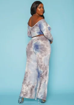 Plus Size Multi Print Crop Top & Flare Pants Set -Asoph Fashion Shop 2019616 007 2