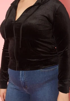 Plus Size Velvet Zip Front Hooded Sweater -Asoph Fashion Shop 2019632 001 4