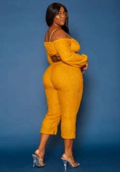 Plus Size Fuzzy Knit Crop Top & Capri Pants Set -Asoph Fashion Shop 2019657 159 3