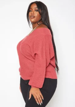 Plus Size Waffle Knit Dolman Sleeve Sweater -Asoph Fashion Shop 2019670 162 2