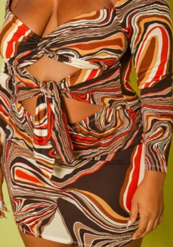 Plus Size Marble Pattern Tie Front Mini Dress -Asoph Fashion Shop 2019683 128 4