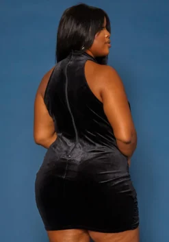 Plus Size Velvet Mesh Contrast Bodycon Mini Dress -Asoph Fashion Shop 2019686 001 2