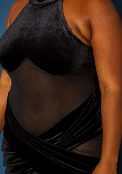 Plus Size Velvet Mesh Contrast Bodycon Mini Dress -Asoph Fashion Shop 2019686 001 4