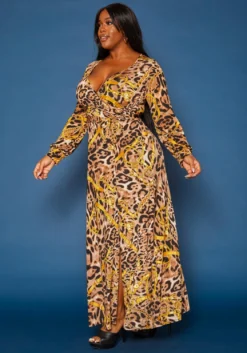 Plus Size Chainlink Leopard Print Fit & Flare Maxi Dress -Asoph Fashion Shop 2019702 001 2