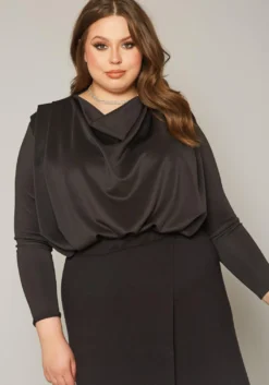 Plus Size Cowl Neck Long Sleeve Blouse