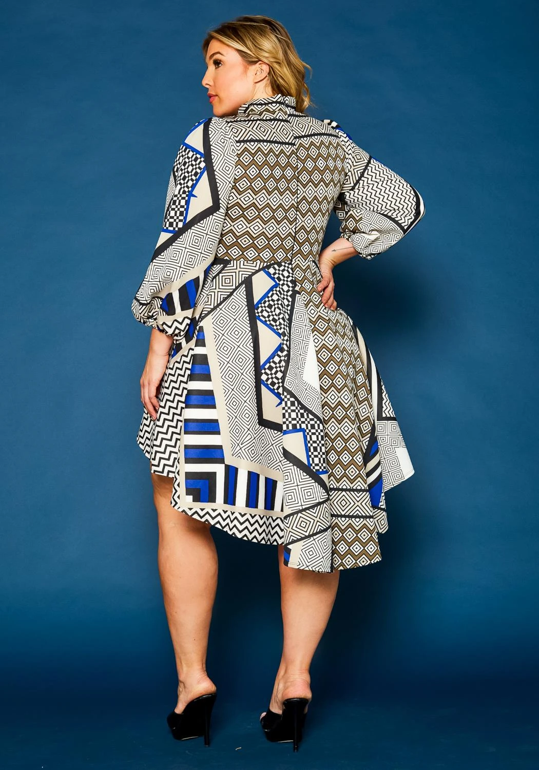 Plus Size Geo Print High To Low Flare Dress 4 Plus Size Geo Print High To Low Flare Dress - Image 4