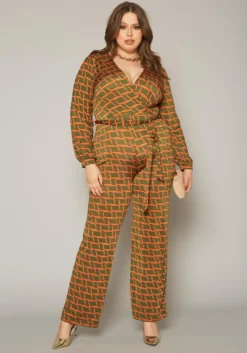 Plus Size Grid Plaid Flare Jumpsuit