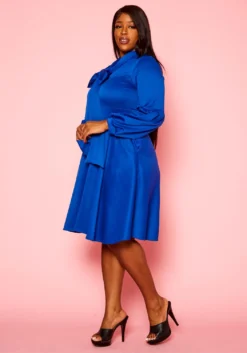 Plus Size Bow Collar Fit & Flare Mini Dress -Asoph Fashion Shop 2019773 003 3