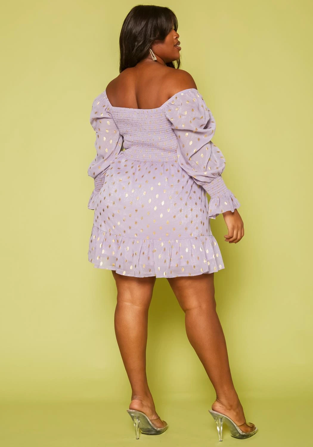 Plus Size Polka Dot Off Shoulder Mini Dress 4 Plus Size Polka Dot Off Shoulder Mini Dress - Image 4
