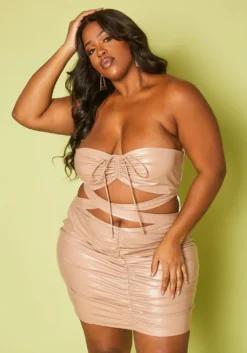 Plus Size Faux Leather Cut Out Tube Mini Dress