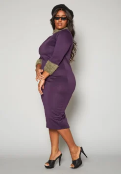 Plus Size Fuzzy Knit Trim Midi Dress -Asoph Fashion Shop 2019778 001 2