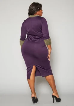 Plus Size Fuzzy Knit Trim Midi Dress -Asoph Fashion Shop 2019778 001 3