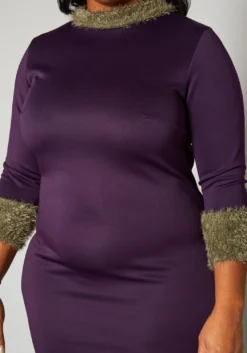 Plus Size Fuzzy Knit Trim Midi Dress -Asoph Fashion Shop 2019778 001 4