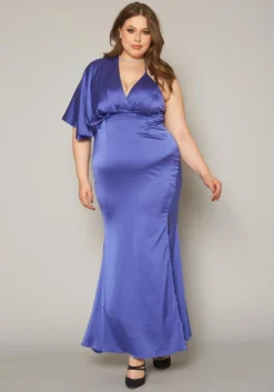 Plus Size One Sleeve Satin Maxi Dress