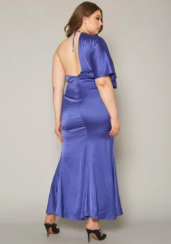Plus Size One Sleeve Satin Maxi Dress -Asoph Fashion Shop 2019831 001 3