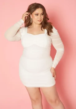 Plus Size Sweetheart Neck Ruched Bodycon Mini Dress