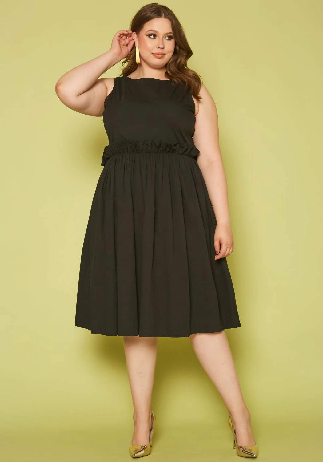 Plus Size Yellow Trim Fit & Flare Mini Dress 2 Plus Size Yellow Trim Fit & Flare Mini Dress - Image 2