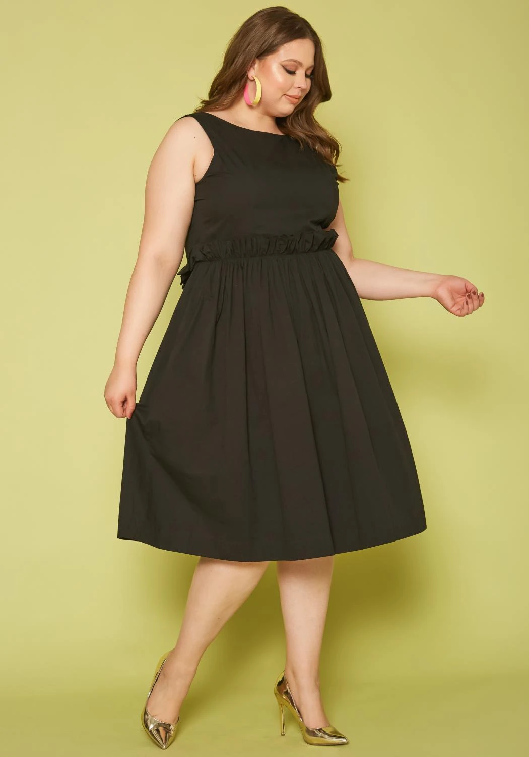 Plus Size Yellow Trim Fit & Flare Mini Dress 3 Plus Size Yellow Trim Fit & Flare Mini Dress - Image 3