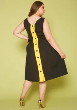 Plus Size Yellow Trim Fit & Flare Mini Dress