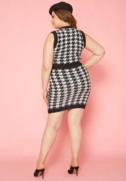 Plus Size Houndstooth Plaid Knit Dress -Asoph Fashion Shop 2019854 001 3