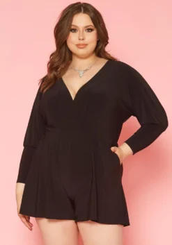 Plus Size V Neck Long Sleeve Romper
