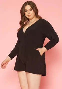 Plus Size V Neck Long Sleeve Romper -Asoph Fashion Shop 2019856 001 2
