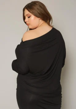 Plus Size Asymmetric Cold Shoulder Long Sleeve Top -Asoph Fashion Shop 2019863 001 3