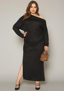 Plus Size Drawstring Hem High Waist Maxi Skirt