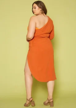 Plus Size One Sleeve Asymmetric Dress -Asoph Fashion Shop 2019866 001 3