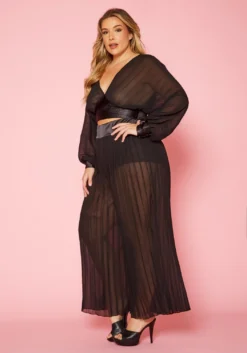Plus Size Pleated Dolman Sleeve Top & Palazzo Pants Set -Asoph Fashion Shop 2019872 001 3