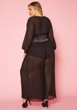 Plus Size Pleated Dolman Sleeve Top & Palazzo Pants Set -Asoph Fashion Shop 2019872 001 4