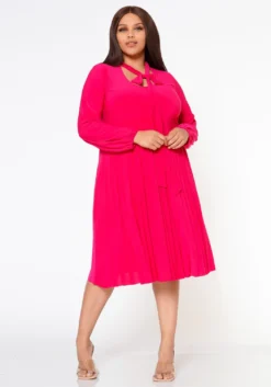Plus Size Bow Collar Pleated Fit & Flare Dress -Asoph Fashion Shop 2019881 006 2