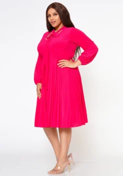Plus Size Bow Collar Pleated Fit & Flare Dress -Asoph Fashion Shop 2019881 006 3