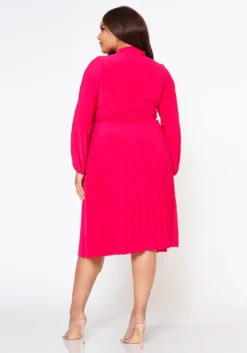 Plus Size Bow Collar Pleated Fit & Flare Dress -Asoph Fashion Shop 2019881 006 4