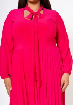 Plus Size Bow Collar Pleated Fit & Flare Dress -Asoph Fashion Shop 2019881 006 5