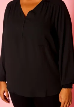 Plus Size V Neck Pocket Hem Long Sleeve Blouse -Asoph Fashion Shop 2019925 001 5