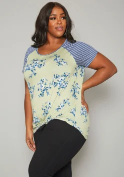 Plus Size Floral Print Twist Hem Shirt -Asoph Fashion Shop 2019939 001 2