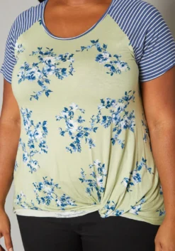 Plus Size Floral Print Twist Hem Shirt -Asoph Fashion Shop 2019939 001 4