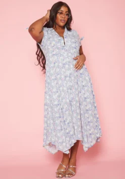 Plus Size Floral Print Flare Maxi Dress