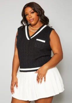 Plus Size Cable Knit Varsity Top