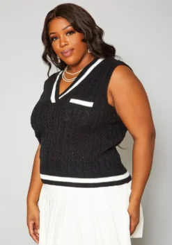 Plus Size Cable Knit Varsity Top -Asoph Fashion Shop 2019945 001 2