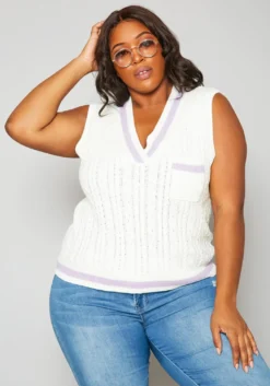 Plus Size Cable Knit Varsity Top