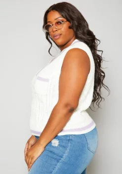 Plus Size Cable Knit Varsity Top -Asoph Fashion Shop 2019945 003 2