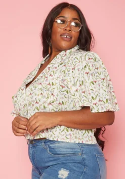 Plus Size Floral Pattern Collar Neck Shirt -Asoph Fashion Shop 2019946 002 1