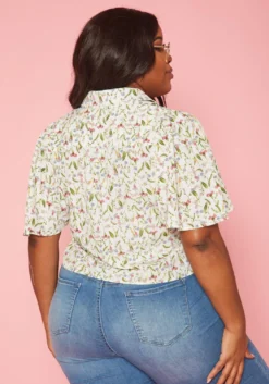 Plus Size Floral Pattern Collar Neck Shirt -Asoph Fashion Shop 2019946 002 3