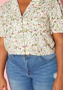 Plus Size Floral Pattern Collar Neck Shirt -Asoph Fashion Shop 2019946 002 4