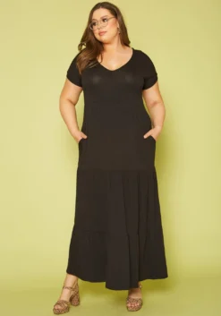 Plus Size Short Sleeve Flare Maxi Dress