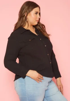 Plus Size Collar Neck Button Up Shirt -Asoph Fashion Shop 2019950 001 2