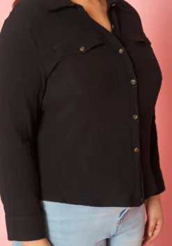Plus Size Collar Neck Button Up Shirt -Asoph Fashion Shop 2019950 001 4